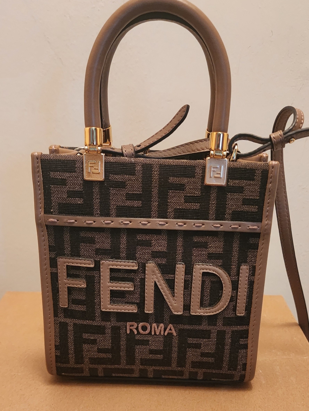 Fendi Sunshine Shopper Small Zucca Tote/Shoulder Bag With Strap And  Coa